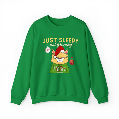 Christmas Crewneck Sweatshirt for Cat Lovers With Sleepy Not Grumpy Santa Cat