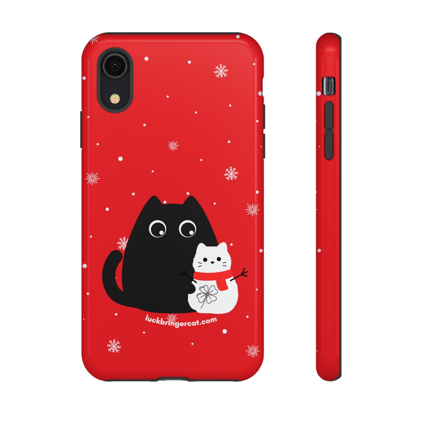 Cat Lovers Christmas Phone Case-iPhone, Samsung Galaxy, Google Pixel- Red and Black Snowman