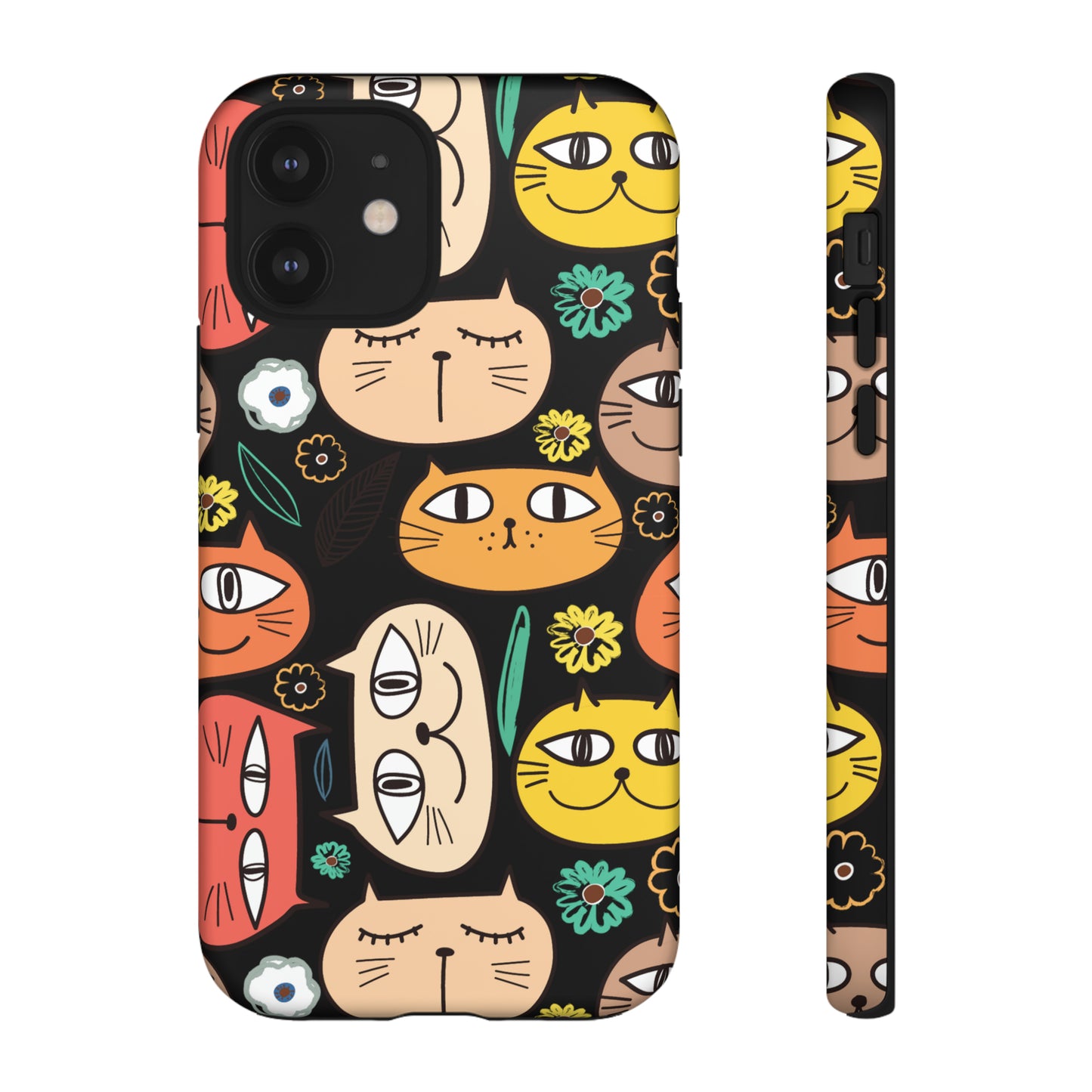 Premium-quality tough protective phone cases for iPhone, Samsung and Google - Black With Cute Colorful Cartoon Cats