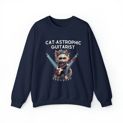 Unisex Crewneck Sweatshirt - Catastrophic Guitarist Funny Shirt for Cat Lovers and Electric Guitar Players