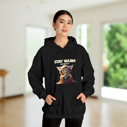 Cat Lovers Hooded Sweatshirt - Starwars Stay Warm and Spooky Halloween Hoodie - Black- cute and unique graphic -unisex