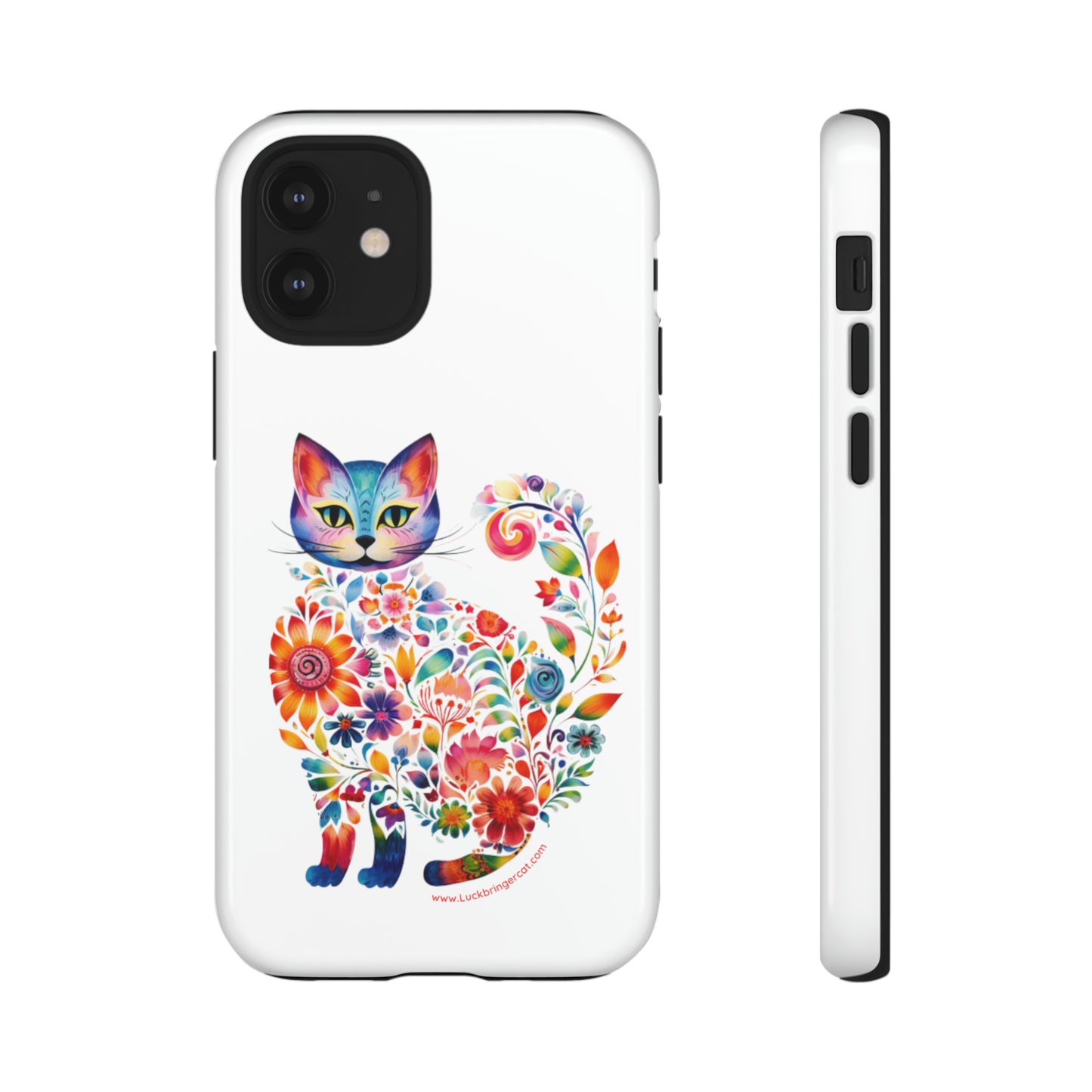 Floral Cat Lovers Phone case- iPhone, Samsung Galaxy, Google Pixel- White - Tough-Premium Quality