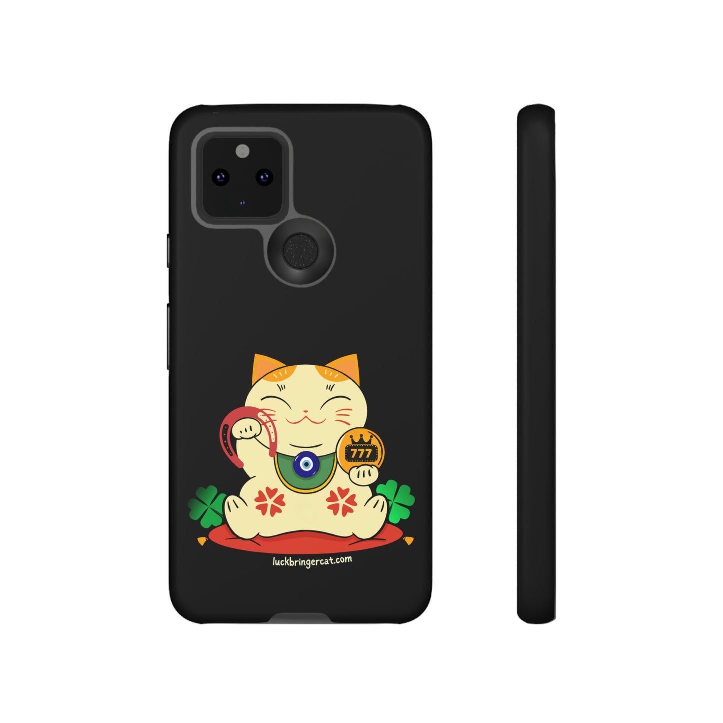 cat lovers lucky phone case Maneki Neko 777 horseshoe - black- Google Pixel 7, Google Pixel 6 Pro, Google Pixel 6, Google Pixel 5 5G - wish good luck gift