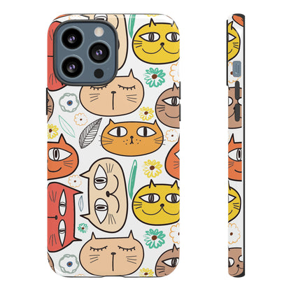 Premium-quality tough protective phone cases for iPhone, Samsung and Google - White With Cute Colorful Cartoon Cats