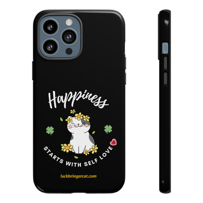 Cat Lovers Phone Case-Black- iPhone, Samsung Galaxy- Happiness - Selflove