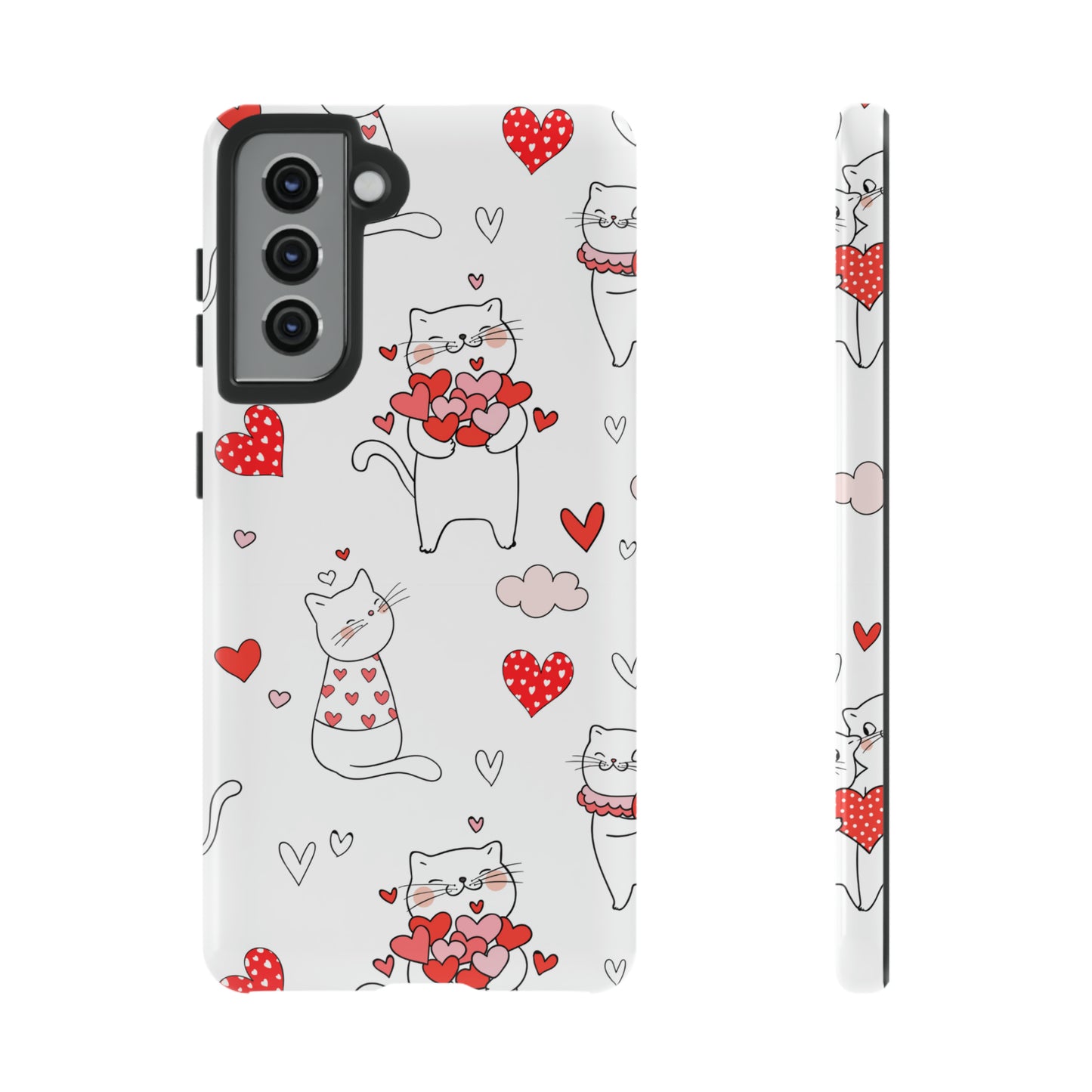 Cat lovers valentine phone case - white with cute cats and red hearts -Samsung Galaxy S23, Samsung Galaxy S23 Plus, Samsung Galaxy S23 Ultra, Samsung Galaxy S22, Samsung Galaxy S22 Plus, Samsung Galaxy S22 Ultra, Samsung Galaxy S21, Samsung Galaxy S21 FE, Samsung Galaxy S21 Plus, Samsung Galaxy S21 Ultra, Samsung Galaxy S20, Samsung Galaxy S20 FE, Samsung Galaxy S20 Plus, Samsung Galaxy S20 Ultra, Samsung GalaxyS10, Samsung Galaxy S10E, Samsung Galaxy S10 Plus - valentine gift for cat moms kitten mums