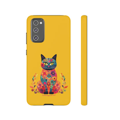 Phone Case for Cat Lovers- iPhone, Samsung Galaxy, Google Pixel- Colorful Floral Cat-Yellow-Graphic