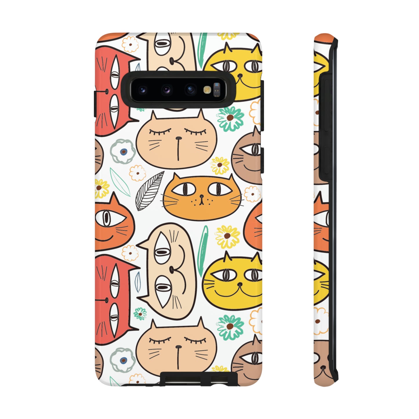 Premium-quality tough protective phone cases for iPhone, Samsung and Google - White With Cute Colorful Cartoon Cats