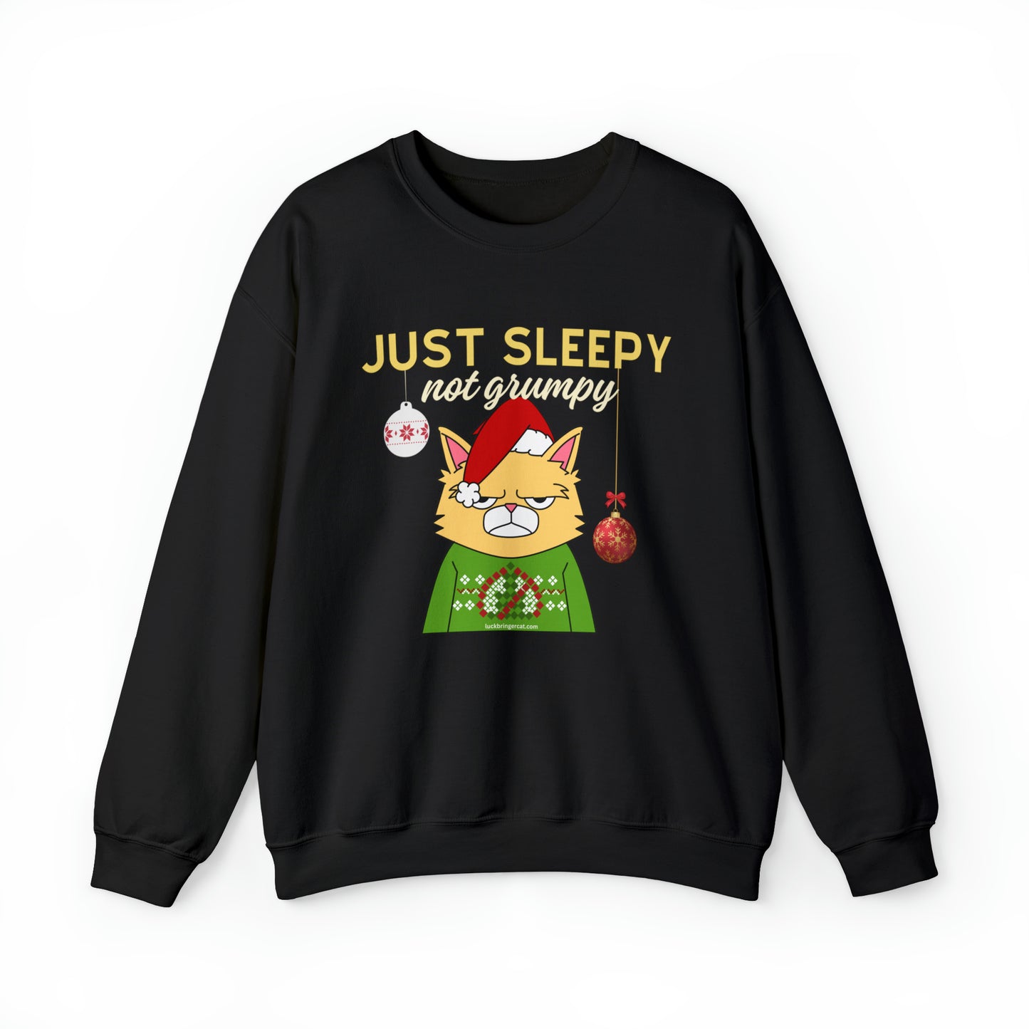 Christmas Crewneck Sweatshirt for Cat Lovers With Sleepy Not Grumpy Santa Cat