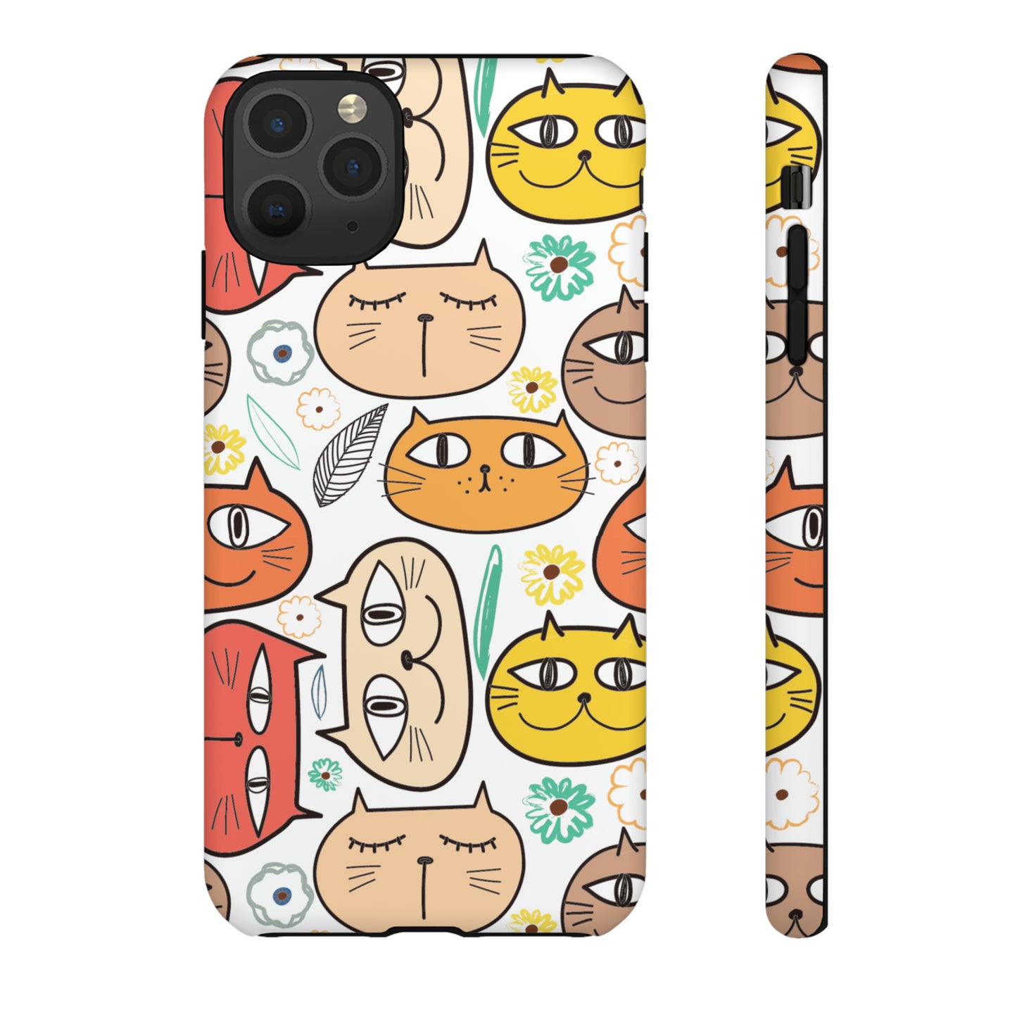 Premium-quality tough protective phone cases for iPhone, Samsung and Google - White With Cute Colorful Cartoon Cats