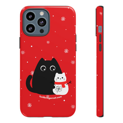 Cat Lovers Christmas Phone Case-iPhone, Samsung Galaxy, Google Pixel- Red and Black Snowman