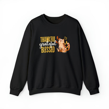 Thanksgiving Crewneck Sweatshirt for Cat Lovers - Thankful Grateful Blessed