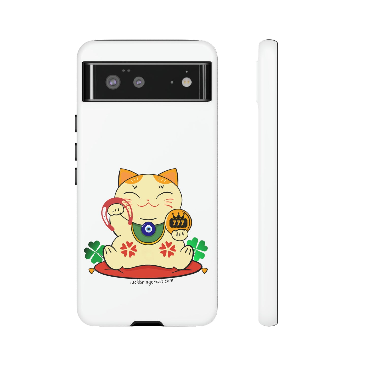 Cat Lovers Tough Phone Case- Maneki Neko Lucky Cat-White- iPhone, Samsung Galaxy, Google Pixel