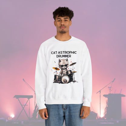 Unisex Crewneck Sweatshirt - Catastrophic Drummer Funny Sweater for Cat Lovers and Drummers