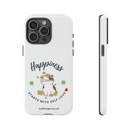 Cat Lovers Selflove  Phone Case- iPhone, Samsung Galaxy, Google Pixel- White- Happiness