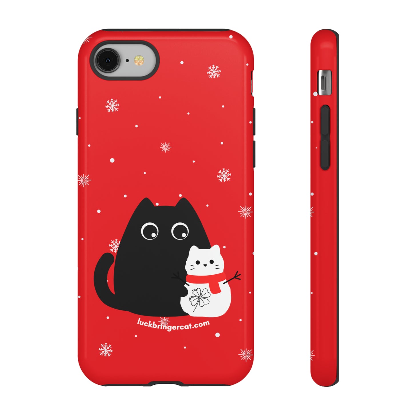 Cat Lovers Christmas Phone Case-iPhone, Samsung Galaxy, Google Pixel- Red and Black Snowman