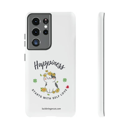 Cat Lovers Selflove  Phone Case- iPhone, Samsung Galaxy, Google Pixel- White- Happiness