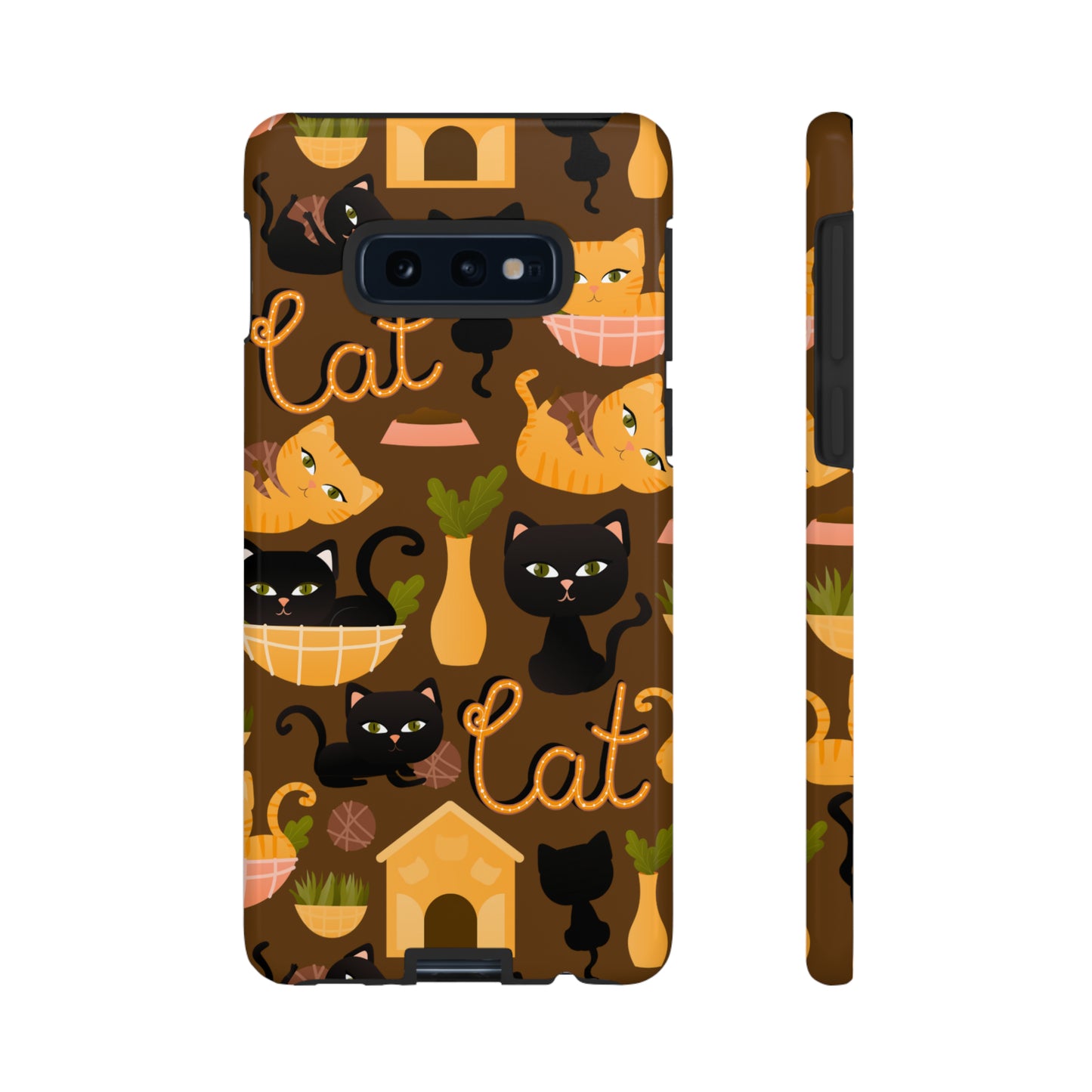 Premium-quality tough protective phone cases for iPhone, Samsung and Google - Brown With Cute Black and Orange Cats