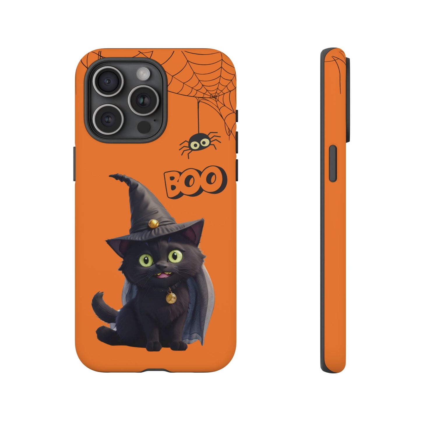 Premium-quality tough protective phone cases for iPhone,  Samsung and Google Phones - Orange - Spooky Halloween Black Cat