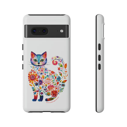 Floral Cat Lovers Phone case- iPhone, Samsung Galaxy, Google Pixel- White - Tough-Premium Quality