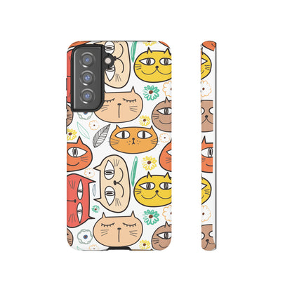 Premium-quality tough protective phone cases for iPhone, Samsung and Google - White With Cute Colorful Cartoon Cats