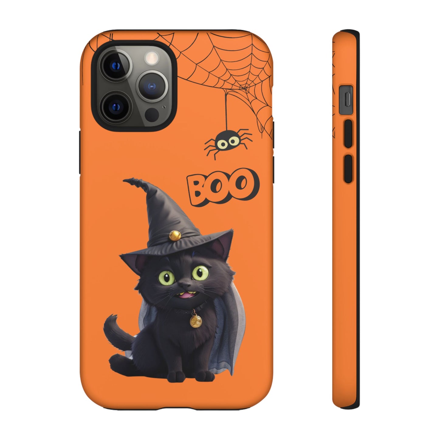 Premium-quality tough protective phone cases for iPhone,  Samsung and Google Phones - Orange - Spooky Halloween Black Cat