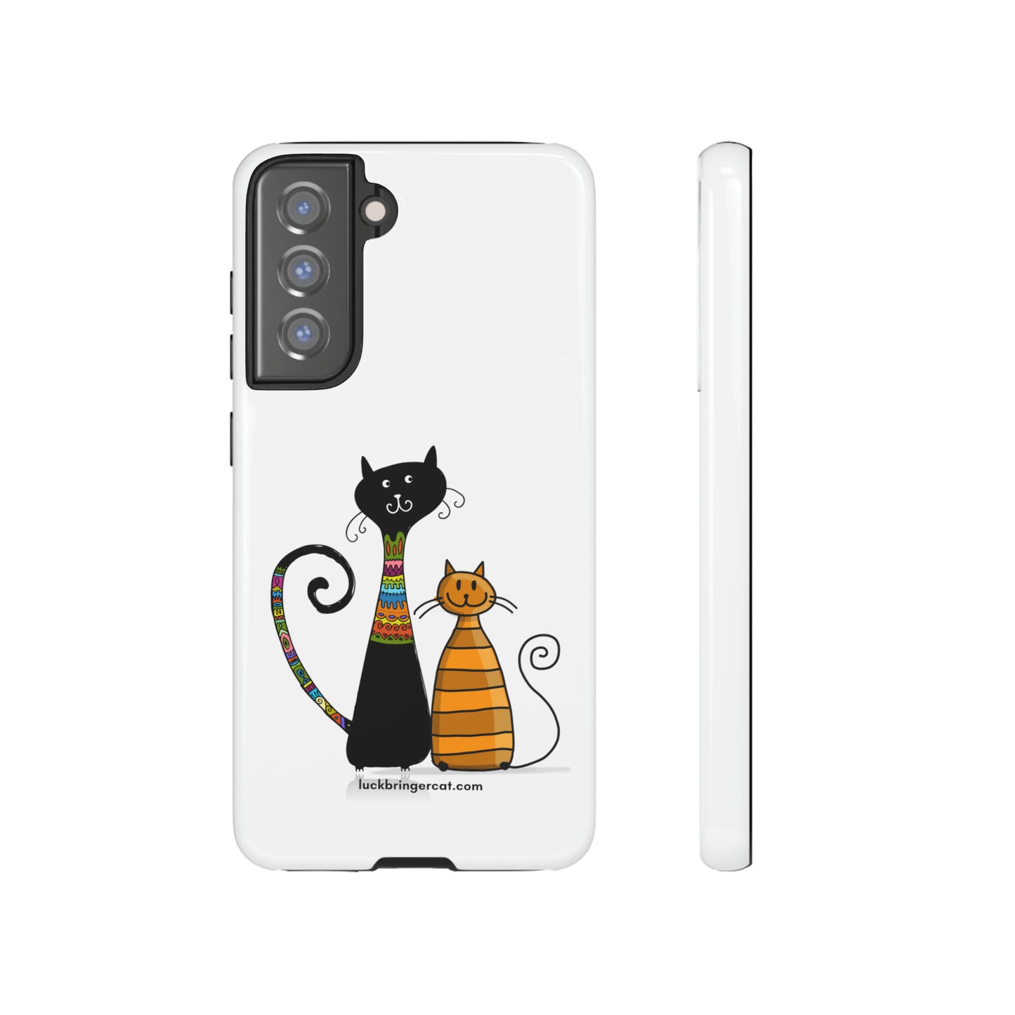 Funny Phone Case for Cat Lovers- iPhone, Samsung Galaxy and Google Pixel- White With Cute Black and Orange Cats