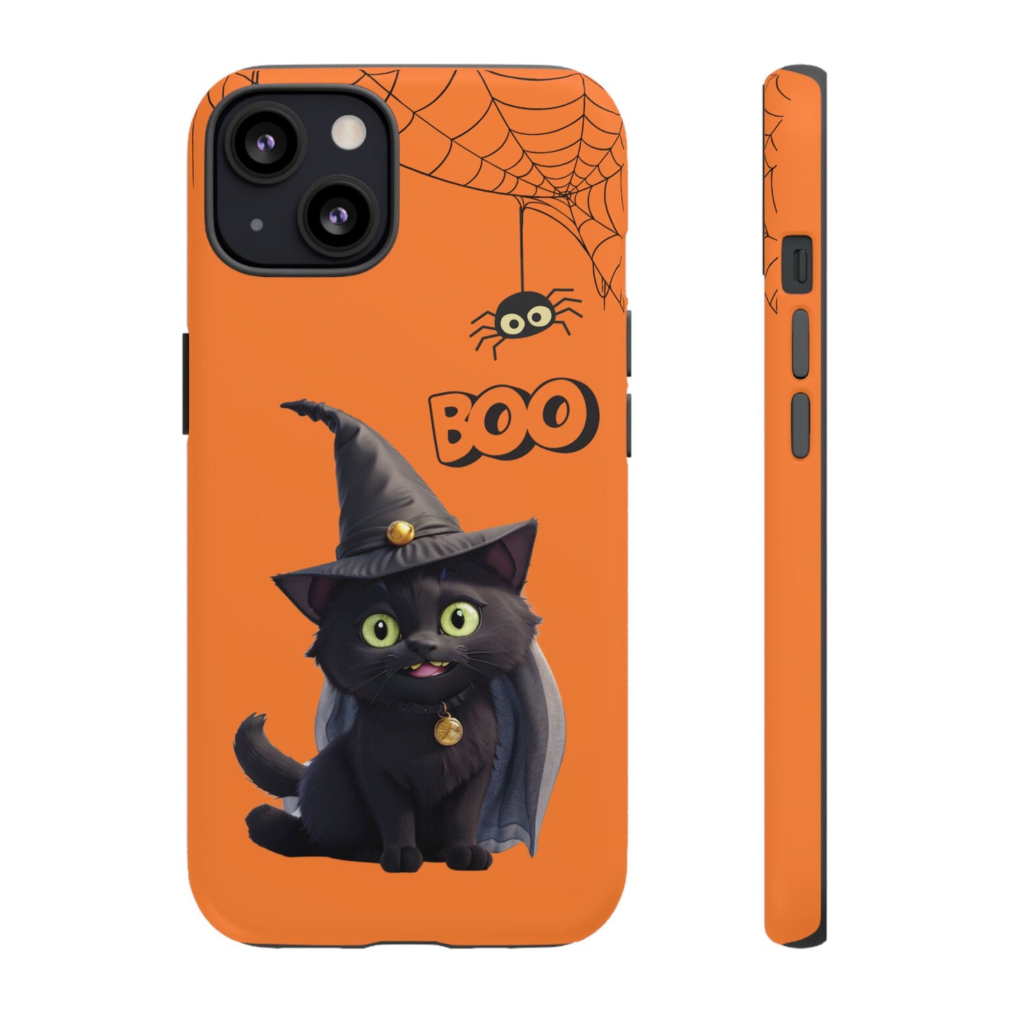 Premium-quality tough protective phone cases for iPhone,  Samsung and Google Phones - Orange - Spooky Halloween Black Cat