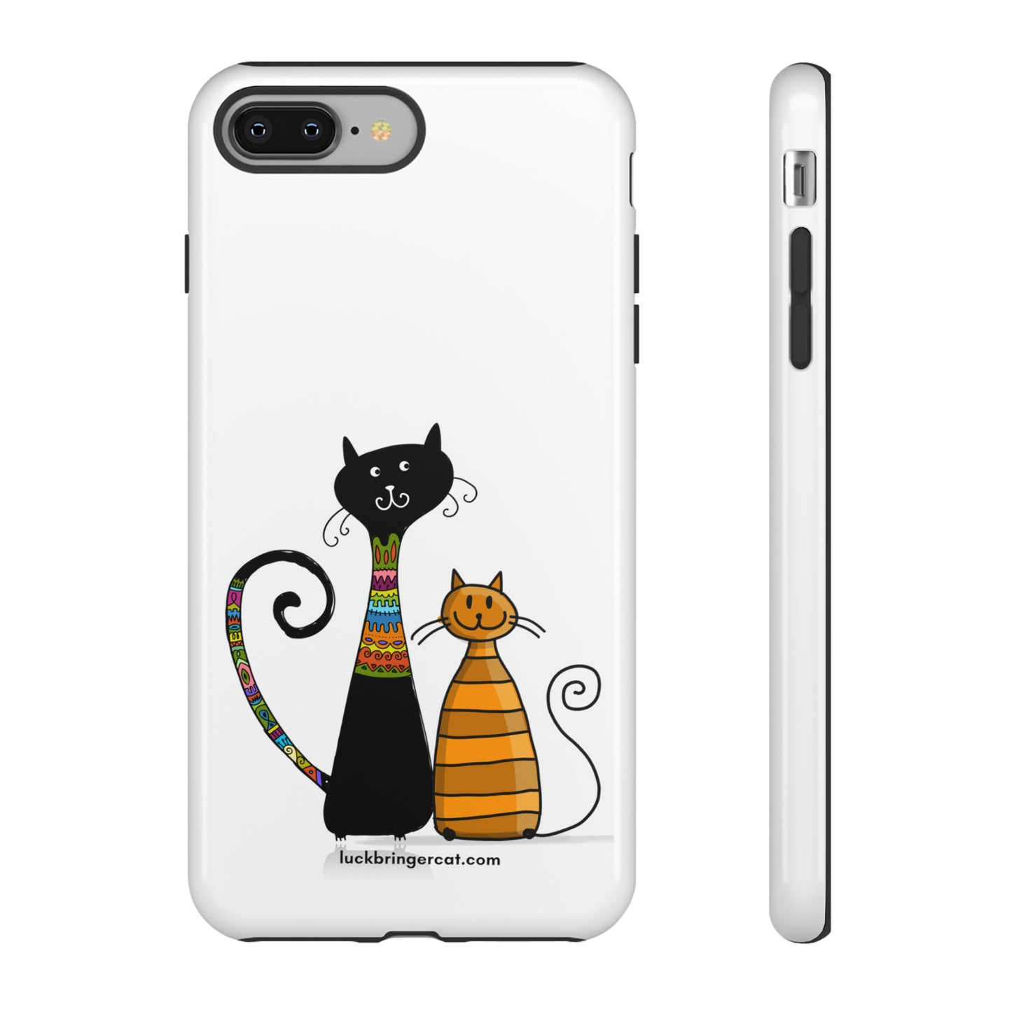 Funny Phone Case for Cat Lovers- iPhone, Samsung Galaxy and Google Pixel- White With Cute Black and Orange Cats