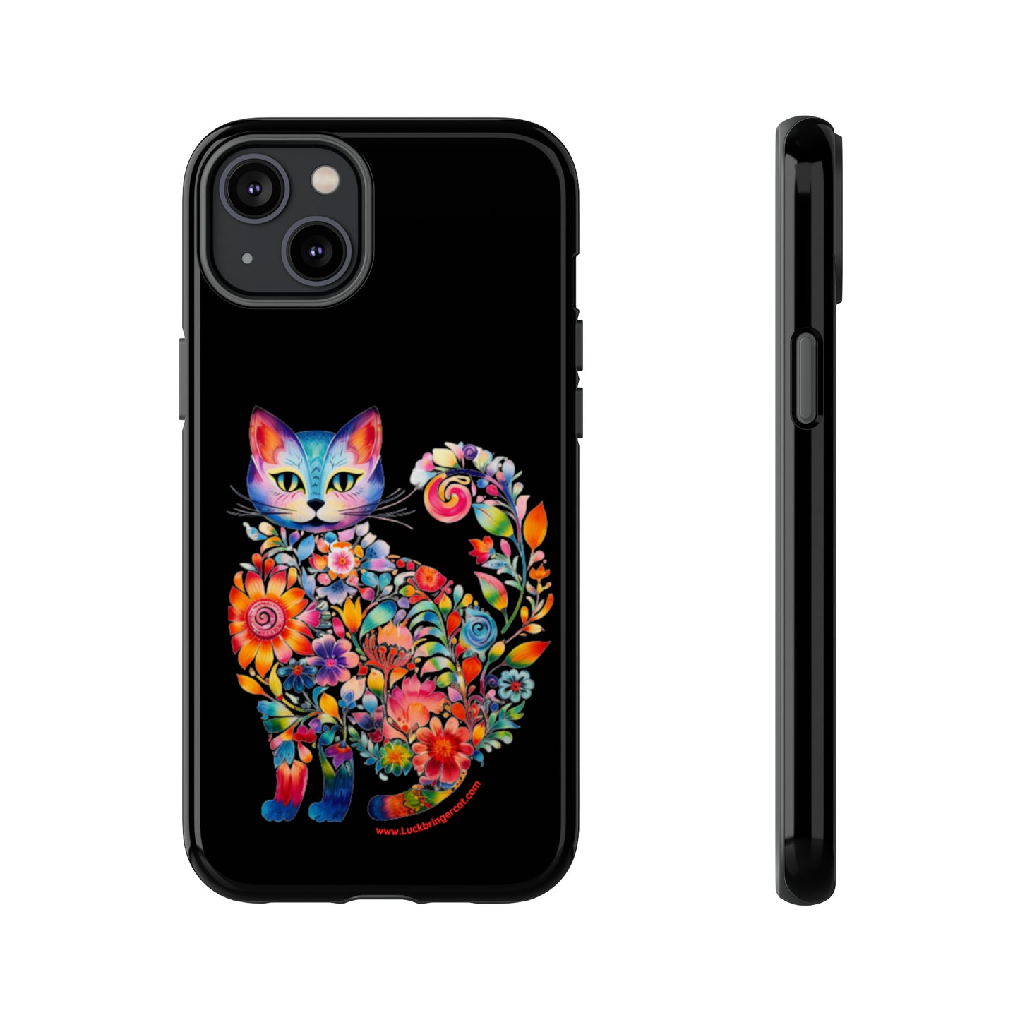 Floral Cat Lovers Phone case- iPhone, Samsung Galaxy, Google Pixel- Black-Tough-Premium Quality