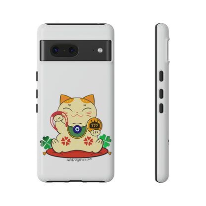 Cat Lovers Tough Phone Case- Maneki Neko Lucky Cat-White- iPhone, Samsung Galaxy, Google Pixel