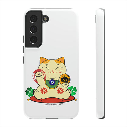 Cat Lovers Tough Phone Case- Maneki Neko Lucky Cat-White- iPhone, Samsung Galaxy, Google Pixel