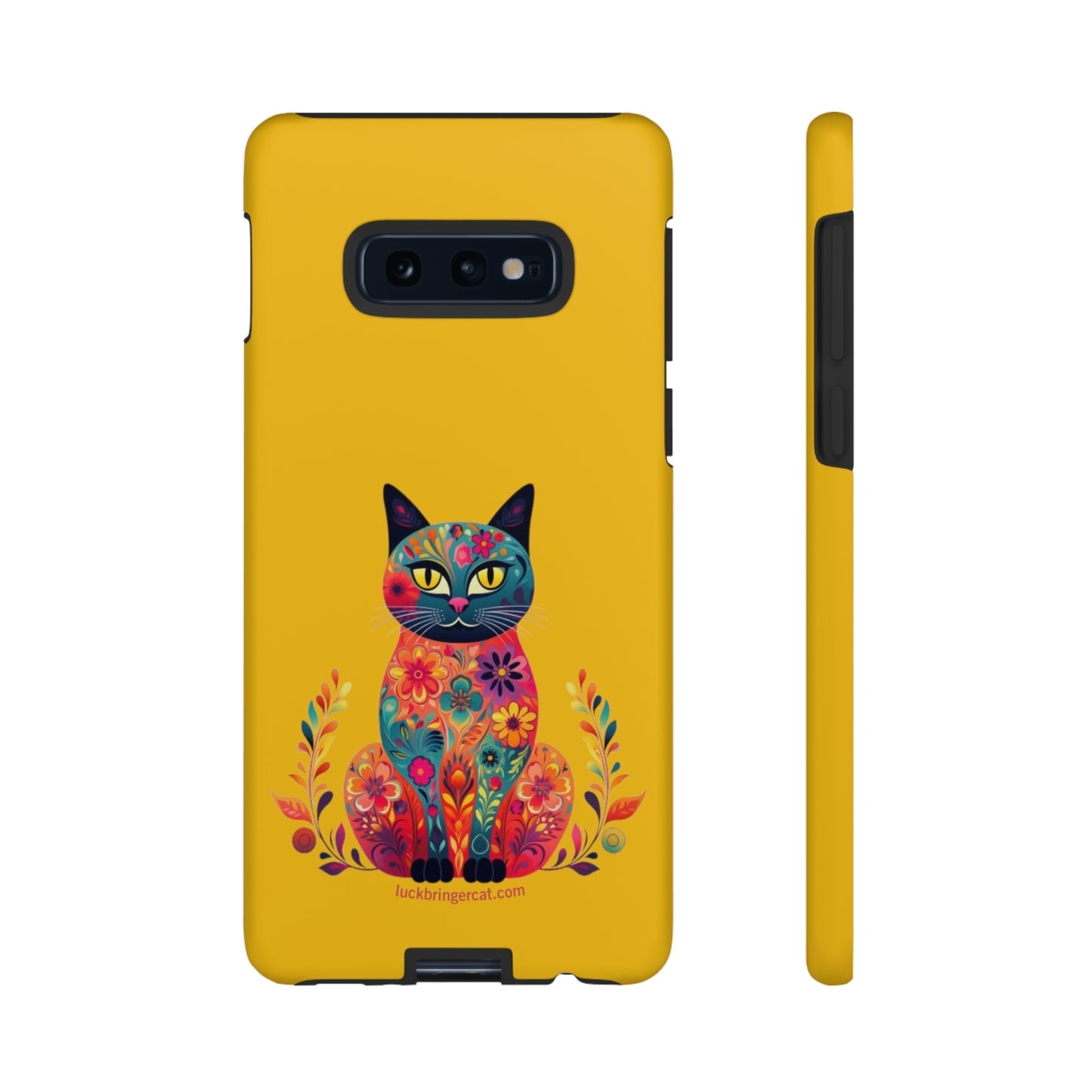 Phone Case for Cat Lovers- iPhone, Samsung Galaxy, Google Pixel- Colorful Floral Cat-Yellow-Graphic