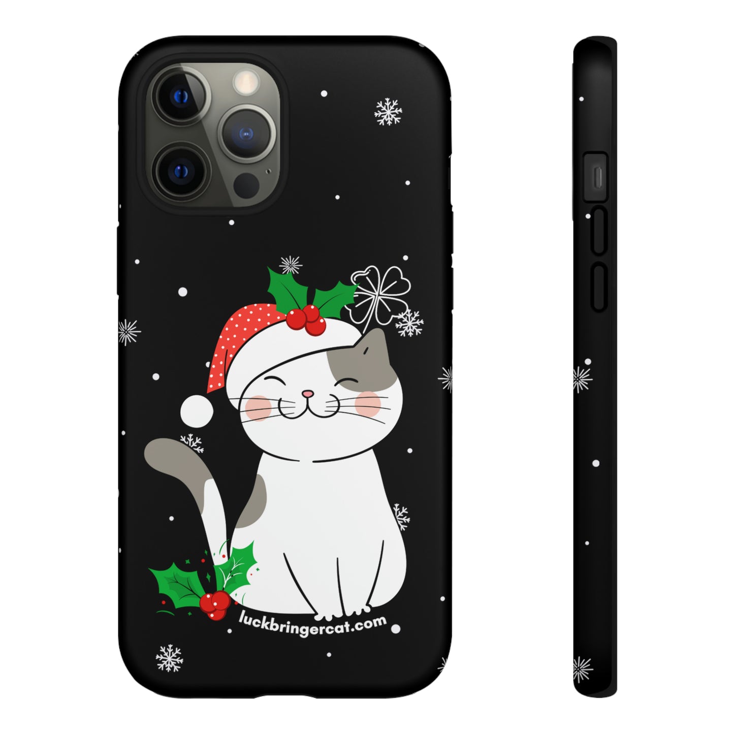 Cat Lovers Christmas Phone Case-iPhone, Samsung Galaxy,Google Pixel- Black With Cute Kitten