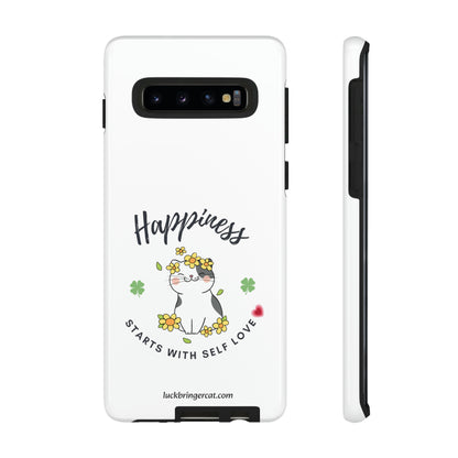 Cat Lovers Selflove  Phone Case- iPhone, Samsung Galaxy, Google Pixel- White- Happiness