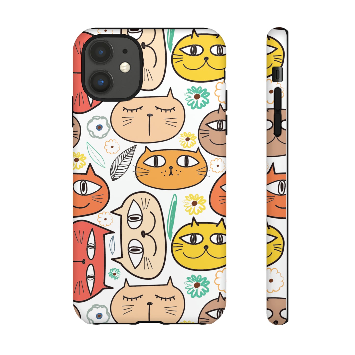 Premium-quality tough protective phone cases for iPhone, Samsung and Google - White With Cute Colorful Cartoon Cats