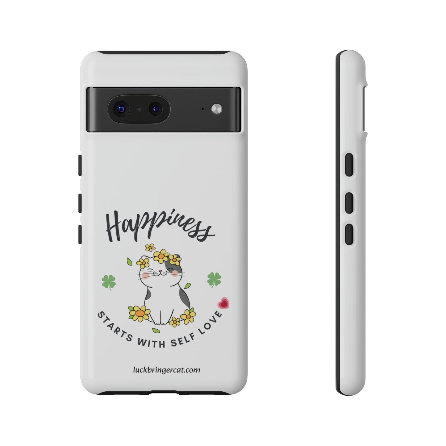 Cat Lovers Selflove  Phone Case- iPhone, Samsung Galaxy, Google Pixel- White- Happiness