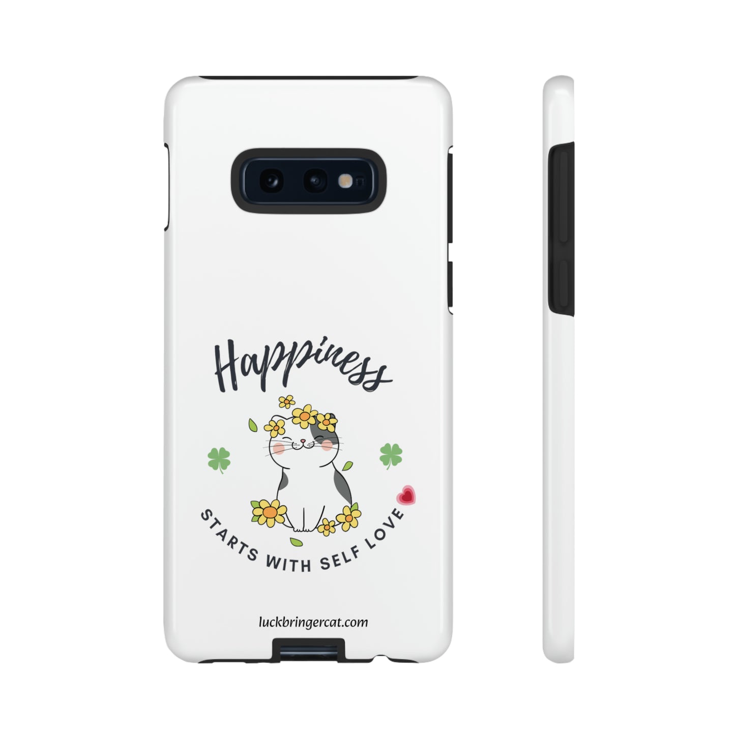 Cat Lovers Selflove  Phone Case- iPhone, Samsung Galaxy, Google Pixel- White- Happiness