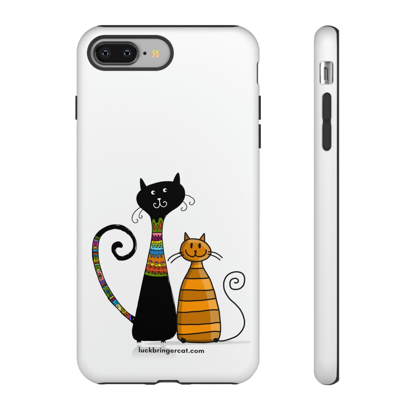 Funny Phone Case for Cat Lovers- iPhone, Samsung Galaxy and Google Pixel- White With Cute Black and Orange Cats