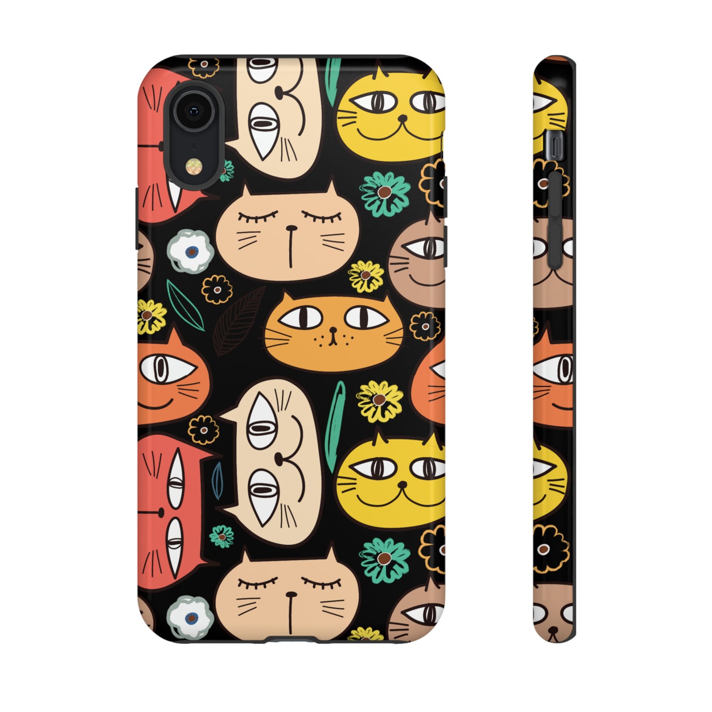 Premium-quality tough protective phone cases for iPhone, Samsung and Google - Black With Cute Colorful Cartoon Cats