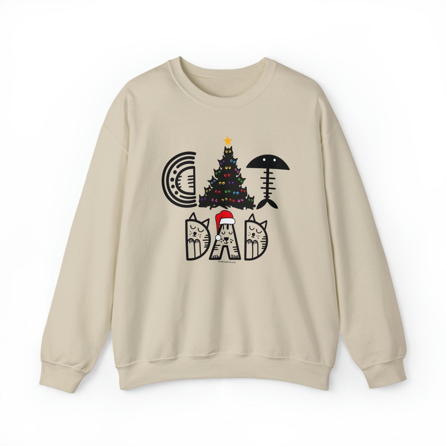 „Cat Dad Christmas“-Sweatshirt mit Rundhalsausschnitt und schwarzem Katzen-Weihnachtsbaum