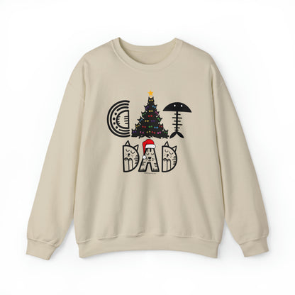 „Cat Dad Christmas“-Sweatshirt mit Rundhalsausschnitt und schwarzem Katzen-Weihnachtsbaum