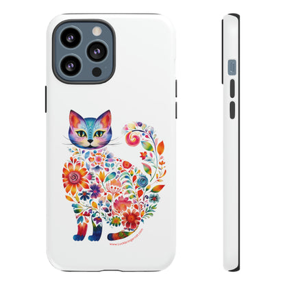 Floral Cat Lovers Phone case- iPhone, Samsung Galaxy, Google Pixel- White - Tough-Premium Quality