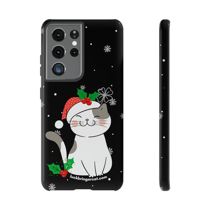 Cat Lovers Christmas Phone Case-iPhone, Samsung Galaxy,Google Pixel- Black With Cute Kitten