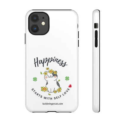 Cat Lovers Selflove  Phone Case- iPhone, Samsung Galaxy, Google Pixel- White- Happiness