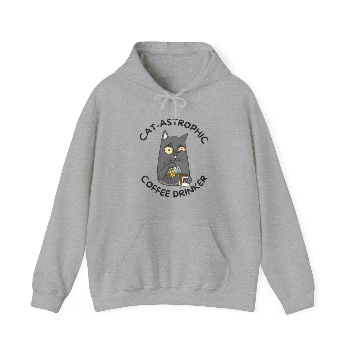 Funny Cat Coffee Lovers Hooded Sweatshirt-Catastrophic Coffee Drinker Graphic Hoodie