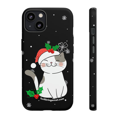 Cat Lovers Christmas Phone Case-iPhone, Samsung Galaxy,Google Pixel- Black With Cute Kitten