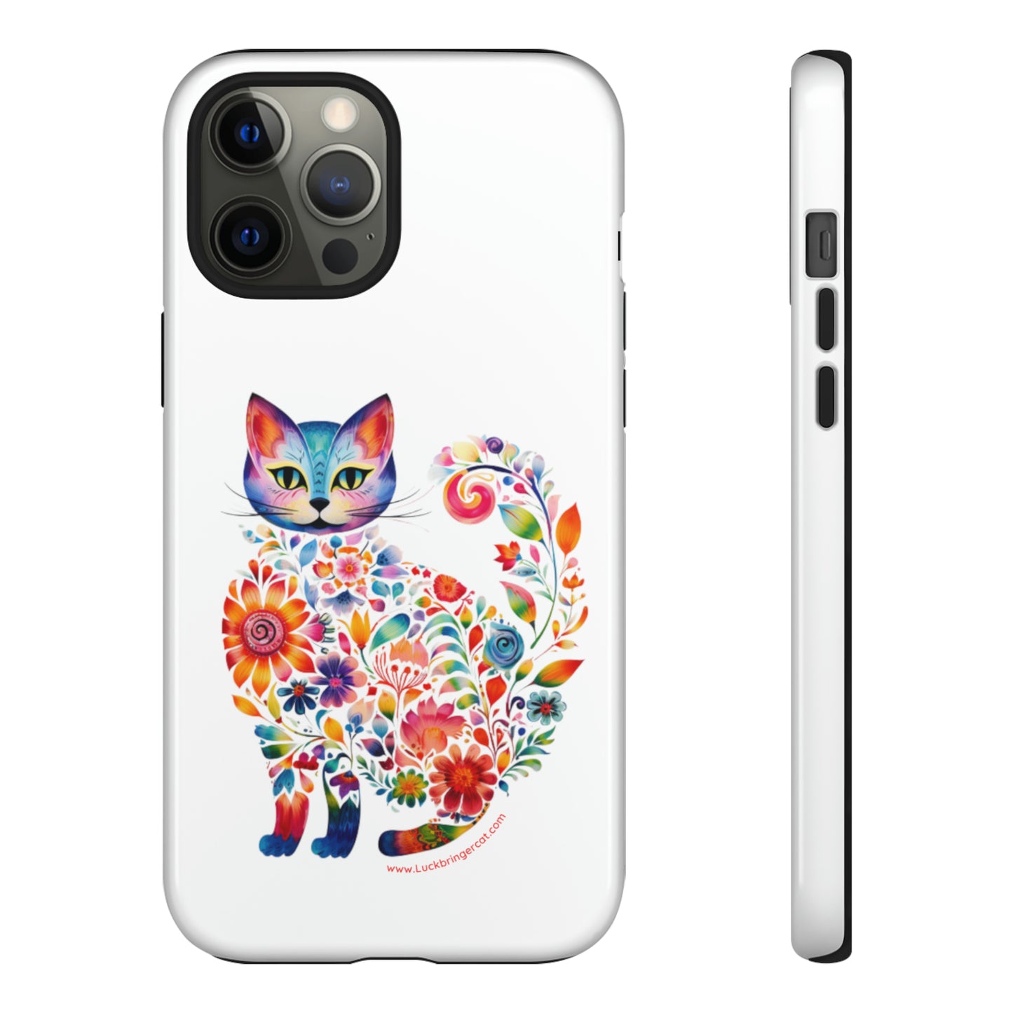 Floral Cat Lovers Phone case- iPhone, Samsung Galaxy, Google Pixel- White - Tough-Premium Quality