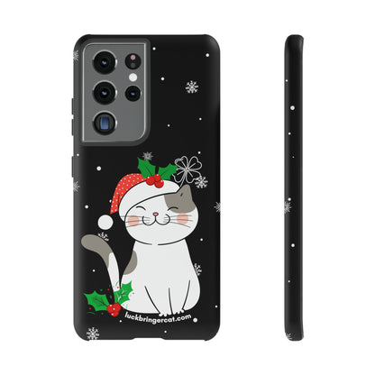 Cat Lovers Christmas Phone Case-iPhone, Samsung Galaxy,Google Pixel- Black With Cute Kitten