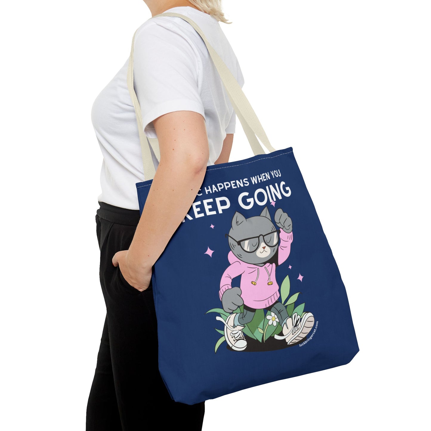 Motivational Tote Bag - Magic Happens When You Keep Going - Inspirational Gift for Dreamers and Go-Getters